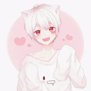 🇦🇱 Anime, Imut, Kawaii, Telinga kucing, Rambut putih, Anak laki-laki telegram sticker