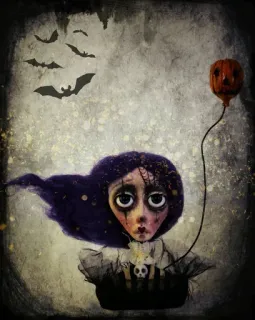 🎃 Halloween, Sombre, Chauves-souris, Citrouille, Fille, Effrayant telegram sticker