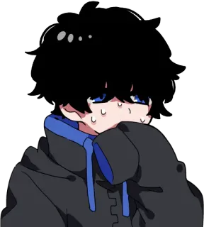 🤭 anime, con trai, lo lắng, mồ hôi, áo hoodie, dễ thương, kawaii telegram sticker