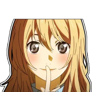 🤫 Kaori Miyazono Your Lie in April anime, character, shhh, girl, blonde hair telegram sticker