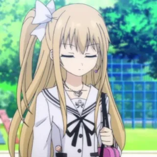 😔 Anime, Karakter, Pirang, Gadis, Seragam sekolah, Kartun telegram sticker