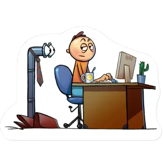 🙊 oficina, cansado, trabajo, ordenador, empleado, dibujo animado telegram sticker