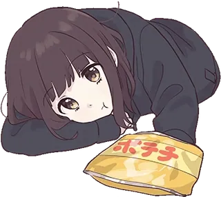🍟 ポテチ anime, garota, chips, lanche, batata frita, fofo telegram sticker