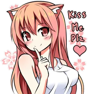 🙈 Kiss Me Plz Anime, Ragazza, Orecchie da gatto, Carino, Bacio, Richiesta telegram sticker