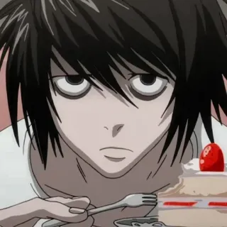 🙁 L Death Note Anime, Death Note, L, Bánh ngọt, Ngọt, Món tráng miệng, Nhân vật telegram sticker