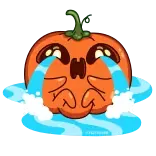 😭 pompoen, huilen, verdrietig, Halloween, emoji telegram sticker