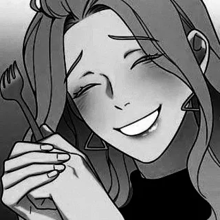 🥺 mujer, sonriendo, tenedor, feliz, dibujos animados, comida whatsapp sticker