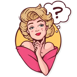 ❓ woman, thinking, question mark, cartoon, sticker, retro telegram sticker