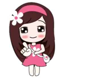 👩 卡通, 女孩, 可爱, 花, 粉色, 裙子 whatsapp sticker