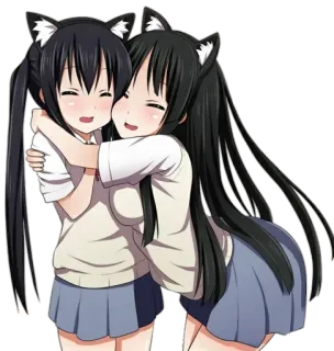 😍 Anime, Filles, Mignon, Câlin, Oreilles de chat whatsapp sticker