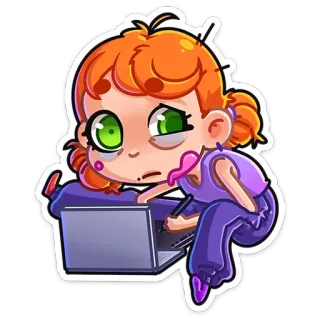 💻 cartoon, girl, laptop, tired, artist, drawing whatsapp sticker
