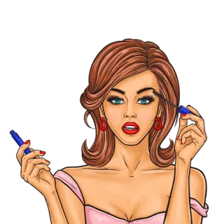👄 femme, maquillage, mascara, beauté, cosmétiques, dessin animé, pop art telegram sticker