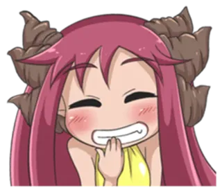 😁 อนิเมะ, ปีศาจ, สาวมอนสเตอร์, น่ารัก, ผมสีชมพู, เขา, มีความสุข telegram sticker