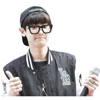 👍 personne, homme, lunettes, microphone, veste, chapeau telegram sticker