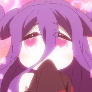 😷 animé, mignon, cheveux violets, yeux en coeur, kawaii, chibi telegram sticker