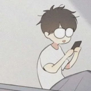 🧸 dessin animé, garçon, lunettes, endormi, smartphone, animé, téléphone telegram sticker