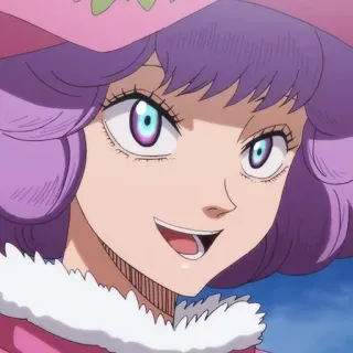 🌟 Dorothy Unsworth Black Clover Аниме, Персонаж, Дороти Ансворт, Чёрный клевер, Розовая шляпа, Фиолетовые волосы telegram sticker