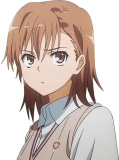 😕 Misaka Mikoto A Certain Scientific Railgun อนิเมะ, ผู้หญิง, ผมสีน้ำตาล, ตัวละคร, เรลกัน telegram sticker