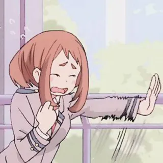 😖 Ochaco Uraraka My Hero Academia anime, ochaco uraraka, my hero academia, stop, hand, pink hair, cartoon telegram sticker