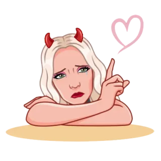 😟 diabeł, kobieta, rogi, naklejka, słodki, kreskówka, serce telegram sticker