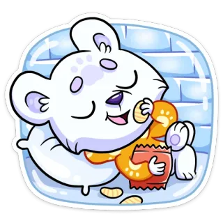 ☺️ niedźwiedź, słodki, naklejka, zwierzę, kreskówka, jedzenie, czipsy, przekąska telegram sticker