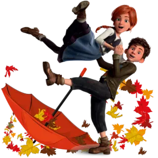 👫 cartoni animati, ballo, autunno, autunno, foglie, coppia, ombrello whatsapp sticker
