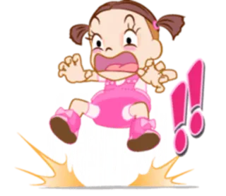 😮 Dibujo animado, Salto, Exclamación, Sorpresa, Niña, Niño, Rosa telegram sticker