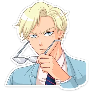 😠 Anime, Manga, Nhân vật, tóc vàng, kính, nghiêm túc, chân dung whatsapp sticker