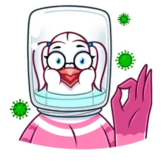 🦠 vogel, cartoon, pot, bescherming, bril, COVID-19, bacteriën, oké whatsapp sticker