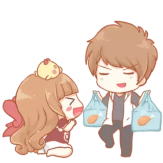 😆 cartoon, couple, anime, chibi, cute, love, relationship, food telegram sticker