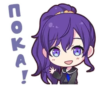 🕳 ПОКА! anime, ragazza, che saluta, capelli viola, carina, cartone animato telegram sticker