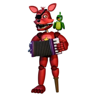 🌟 Rockstar Foxy Five Nights at Freddy's animatronic, fox, pirate, bird, red, accordion telegram sticker
