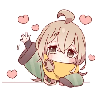🤔 Anime, Kawaii, Słodkie, Serca, Kreskówka, Chibi telegram sticker