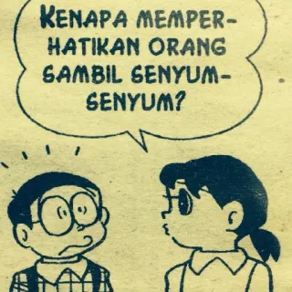 😳 Nobita Doraemon KENAPA MEMPERHATIKAN ORANG SAMBIL SENYUM-SENYUM? Doraemon, Nobita, Malais, BD, Dialogue, Question whatsapp sticker