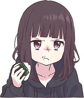 🍙 아 anime, boos, eten, onigiri, meisje, pruilen whatsapp sticker