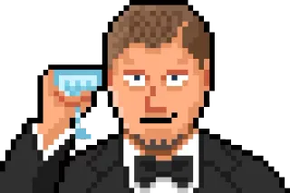 😊 Пиксель арт, Мужчина, Смокинг, Пьёт, Вечеринка, Праздник telegram sticker