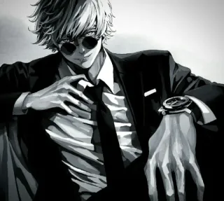 ♥ Anime, Homme, Costume, Lunettes de soleil, Montre, Élégant, Illustration, Art numérique telegram sticker