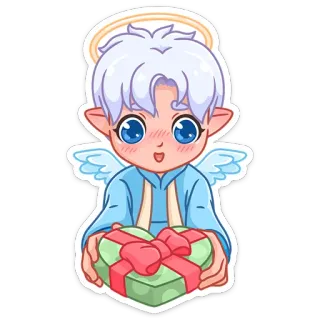 🎁 ангел, милый, подарок, сердце, ореол, мультфильм telegram sticker