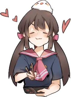 😍 Аниме, Девушка, Еда, Мило, Палочки, Сердечки telegram sticker