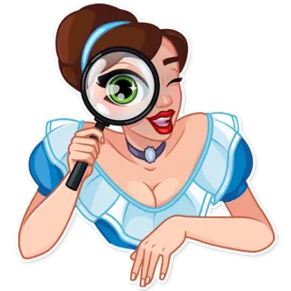 🔍 femme, loupe, enquête, dessin animé, recherche, regarder, détective, féminin telegram sticker
