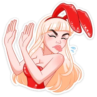 🥴 femme, oreilles de lapin, tire la langue, mignon, fille, illustration, autocollant whatsapp sticker