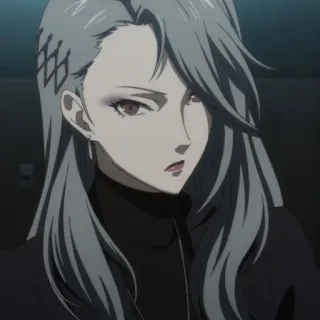 🍧 Saeda Niijima Persona 5 anime, saeda niijima, persona 5, gray hair, woman, character whatsapp sticker