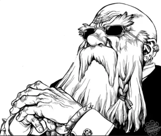 😎 수염, 선글라스, 노인, 캐릭터, 일러스트, 흑백 telegram sticker