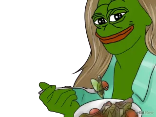 😊 Pepe the Frog pepe, grenouille, mème, mème internet, manger, salade telegram sticker