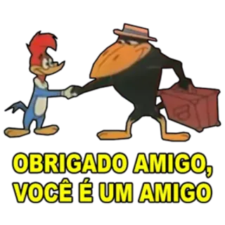 🐦 Woody Woodpecker OBRIGADO AMIGO, VOCÊ É UM AMIGO Woody Woodpecker, cartoon, friend, greeting, thank you, handshake telegram sticker