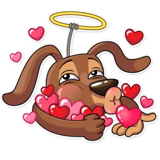 😘 dog, kiss, hearts, love, angel, halo, cute, sticker whatsapp sticker