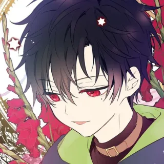 🌑 アニメ, マンガ, イラスト, 少年, 赤い目, ポートレート telegram sticker