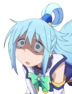 😰 Aqua Konosuba อนิเมะ, Konosuba, Aqua, การ์ตูน, ตลก, กลัว, ตกใจ, สีหน้า, มีม telegram sticker