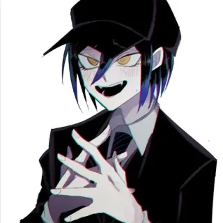 🔪 อนิเมะ, มังงะ, ตัวละคร, ยิ้ม, สูท, หมวก, น่ากลัว telegram sticker