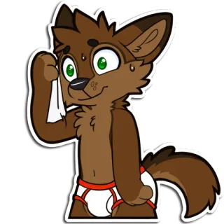 😅 furry, wolf, anthropomorphic, sweating, underwear, cartoon, nervous, cute telegram sticker
